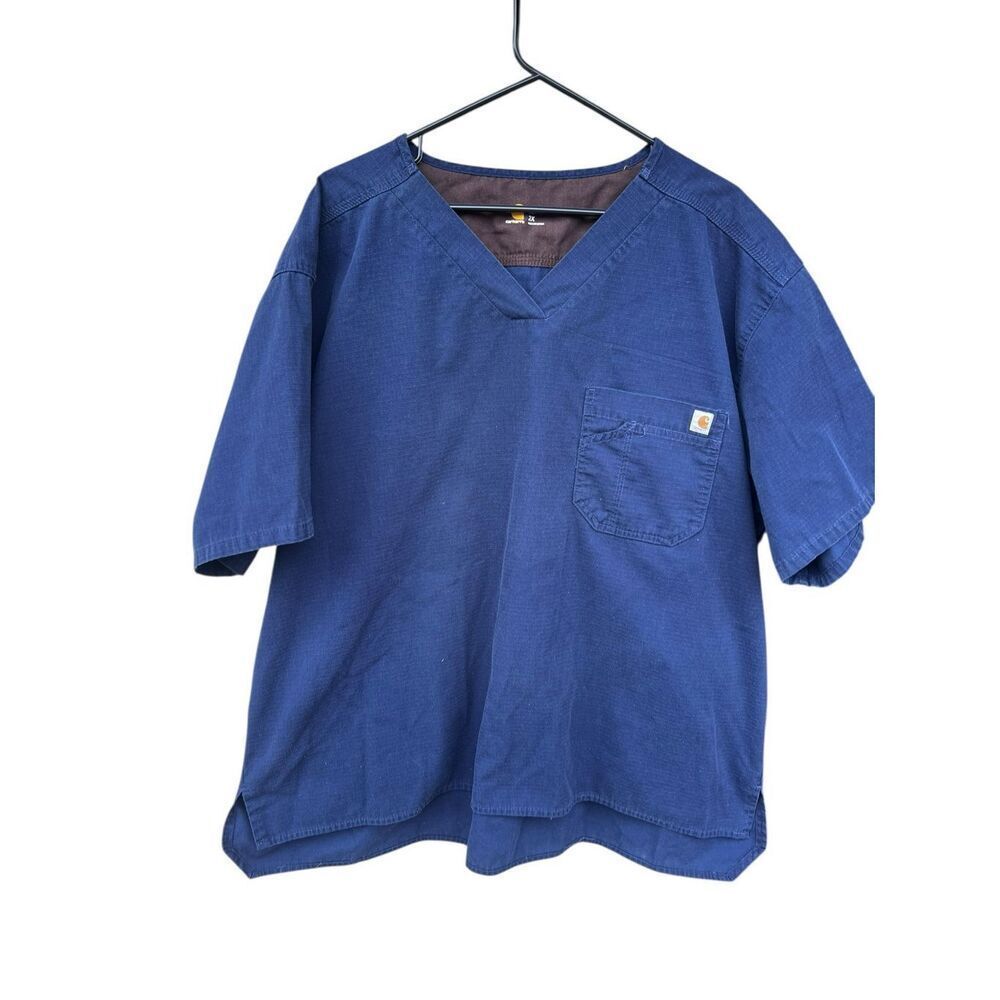 Carhartt Mens Size 2XL Navy Blue V-Neck Short Sleeve Ripstop Utility Scrub Top